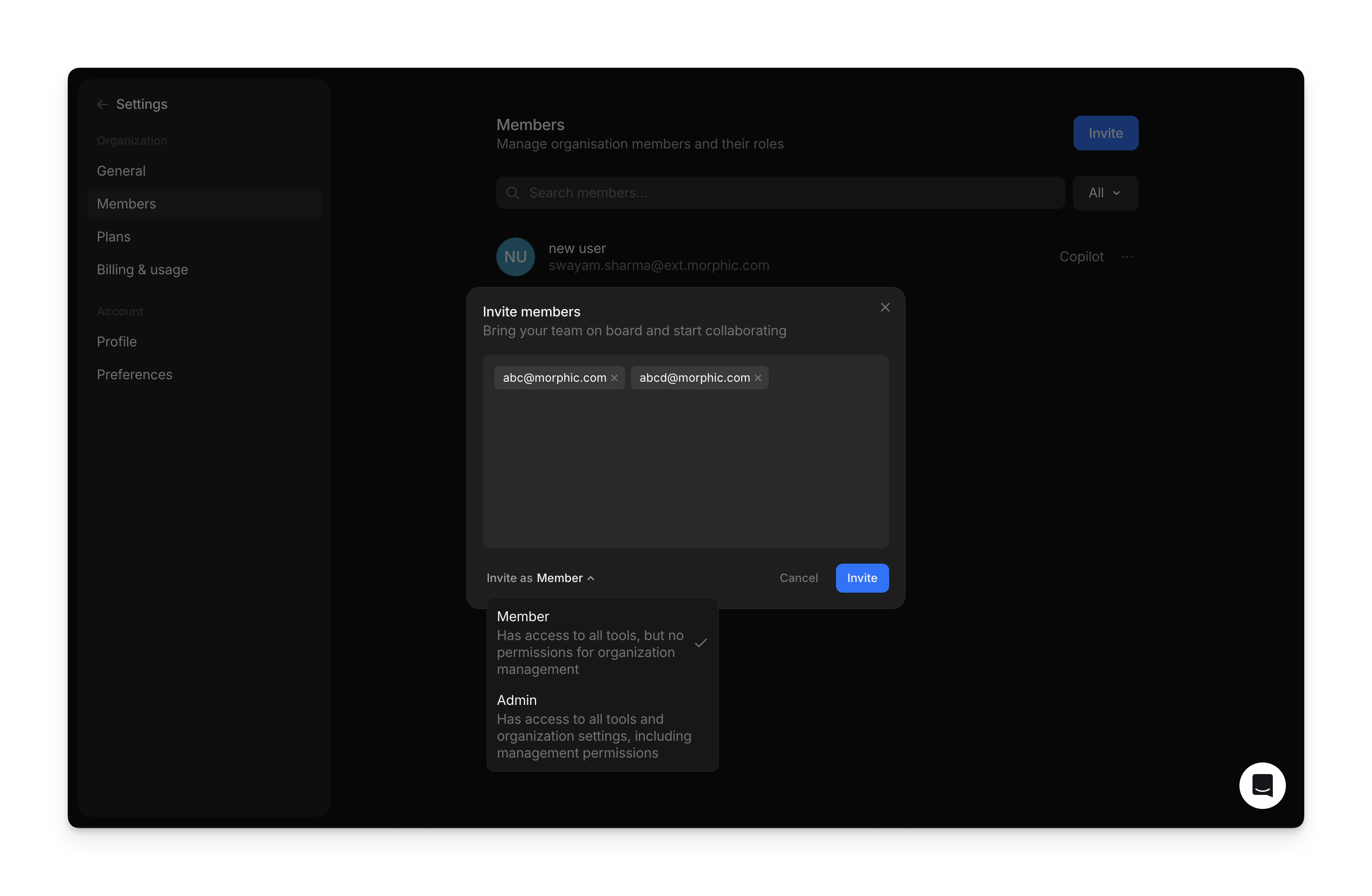 Member role selection